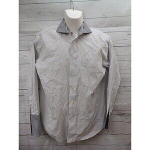 John Sparks black white Striped polkodot dress shirt Sz 16 32/33 Contrast